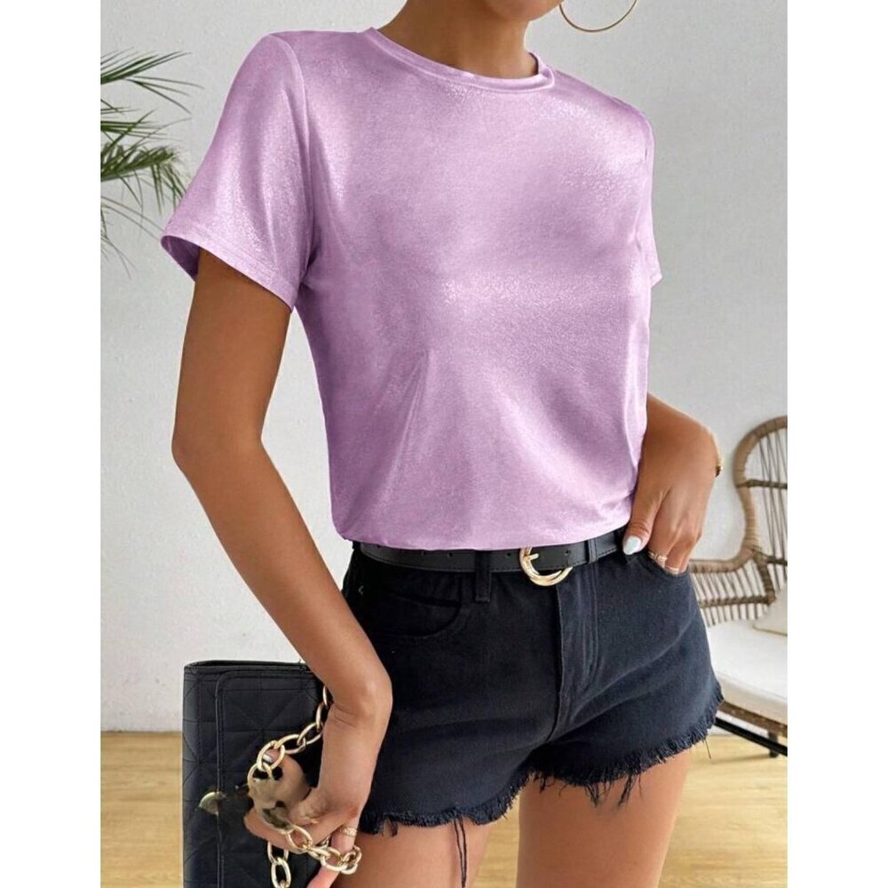 Purple French Inspired Sparkle Princess T-Shirt f Round Neck - Picture 3 of 5